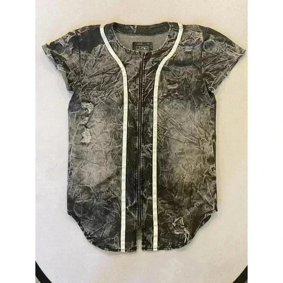 Bleecker & Mercer Major League Zip Denim Baseball Jersey Mens Large L Black Gray - Picture 4 of 8